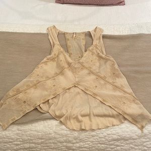 Beige, free people top with lace detailing